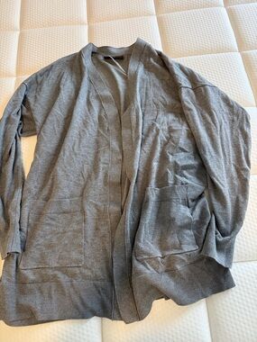 Lane Bryant Light Gray Knit Cardigan with Ribbed Collar